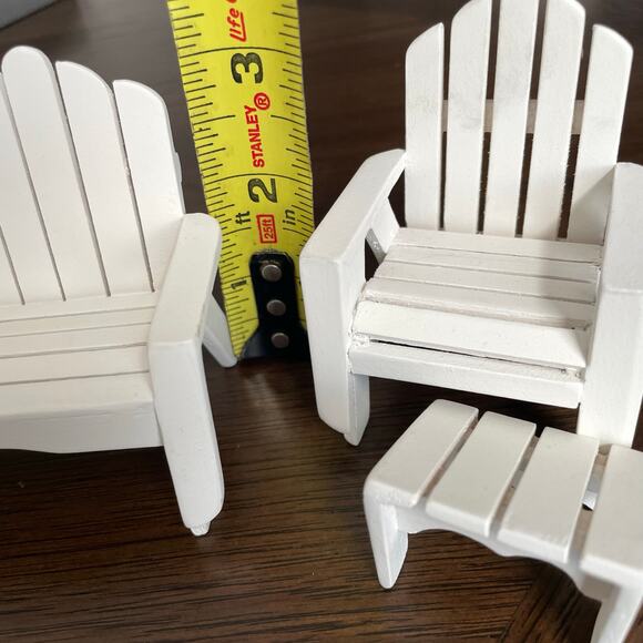 Miniature Adirondack Dollhouse Furniture White Wooden Bench Chairs 5 Piece 1:12 - Picture 6 of 10